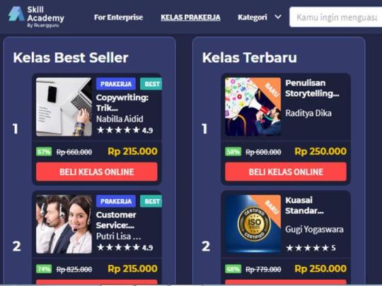 tampilan web skill academy by ruangguru