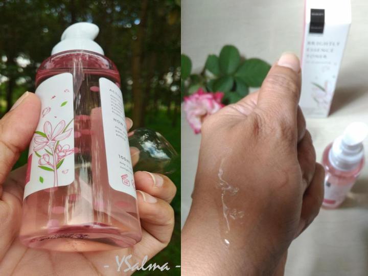 Kulit tetap fresh saat traveling dengan Brightly Essence Toner Scarlett tekstur dan cara pakai