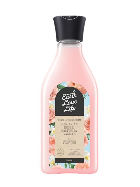 manfaat body lotion Earth Love Life Bulgarian rose & east nusa vanilla
